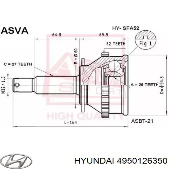 ШРУС наружный передний HYUNDAI 4950126350