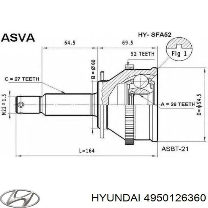 4950126360 Hyundai/Kia Полуось передняя, правая