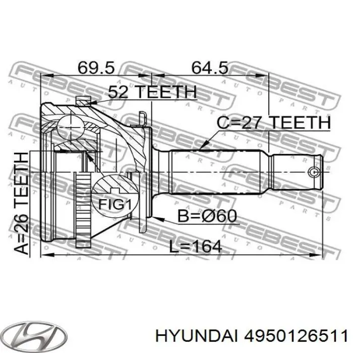 Купить 4950126511 Hyundai/Kia Привод в сборе левый