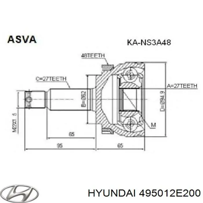 ШРУС наружный задний 495012E200 Hyundai/Kia