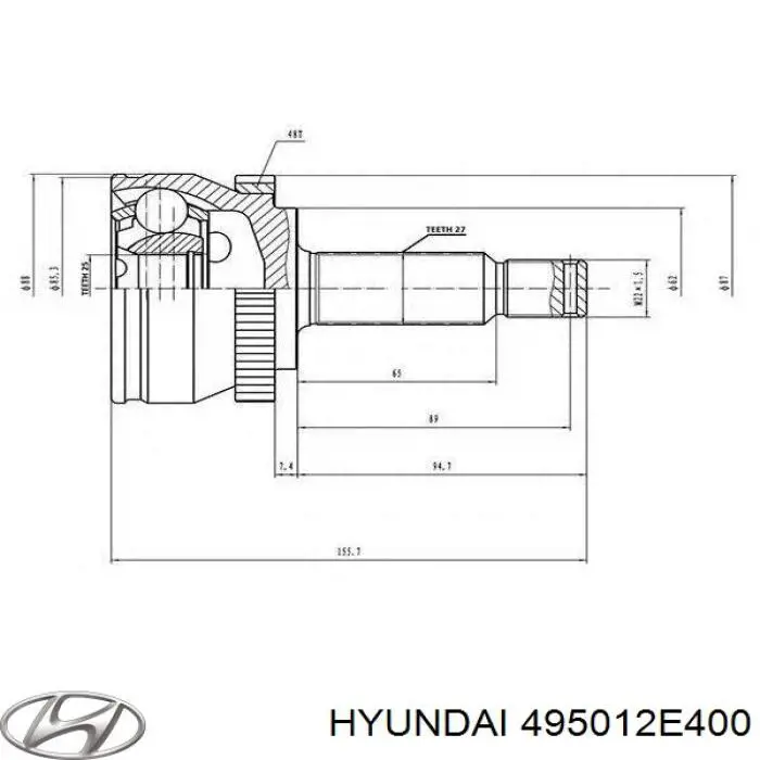 Левая полуось Hyundai/Kia 495012E400