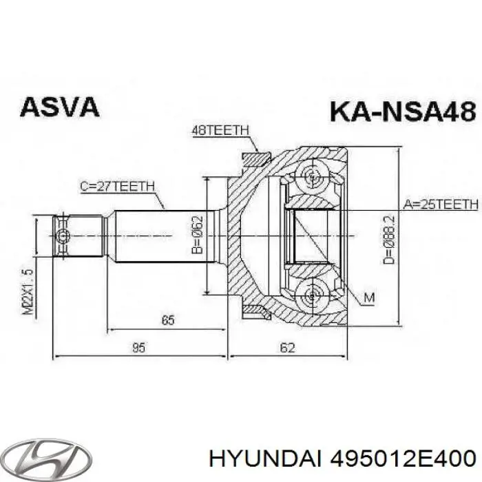 495012E400 Hyundai/Kia Полуось передняя левая