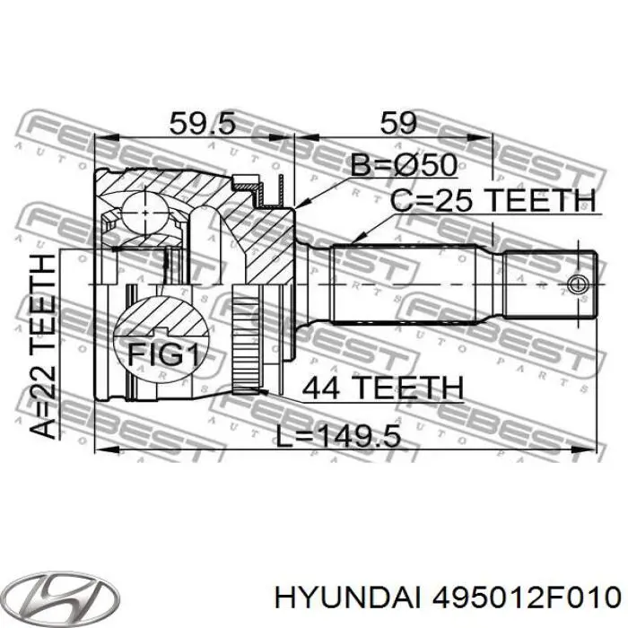 495012F010 Hyundai/Kia Полуось передняя левая