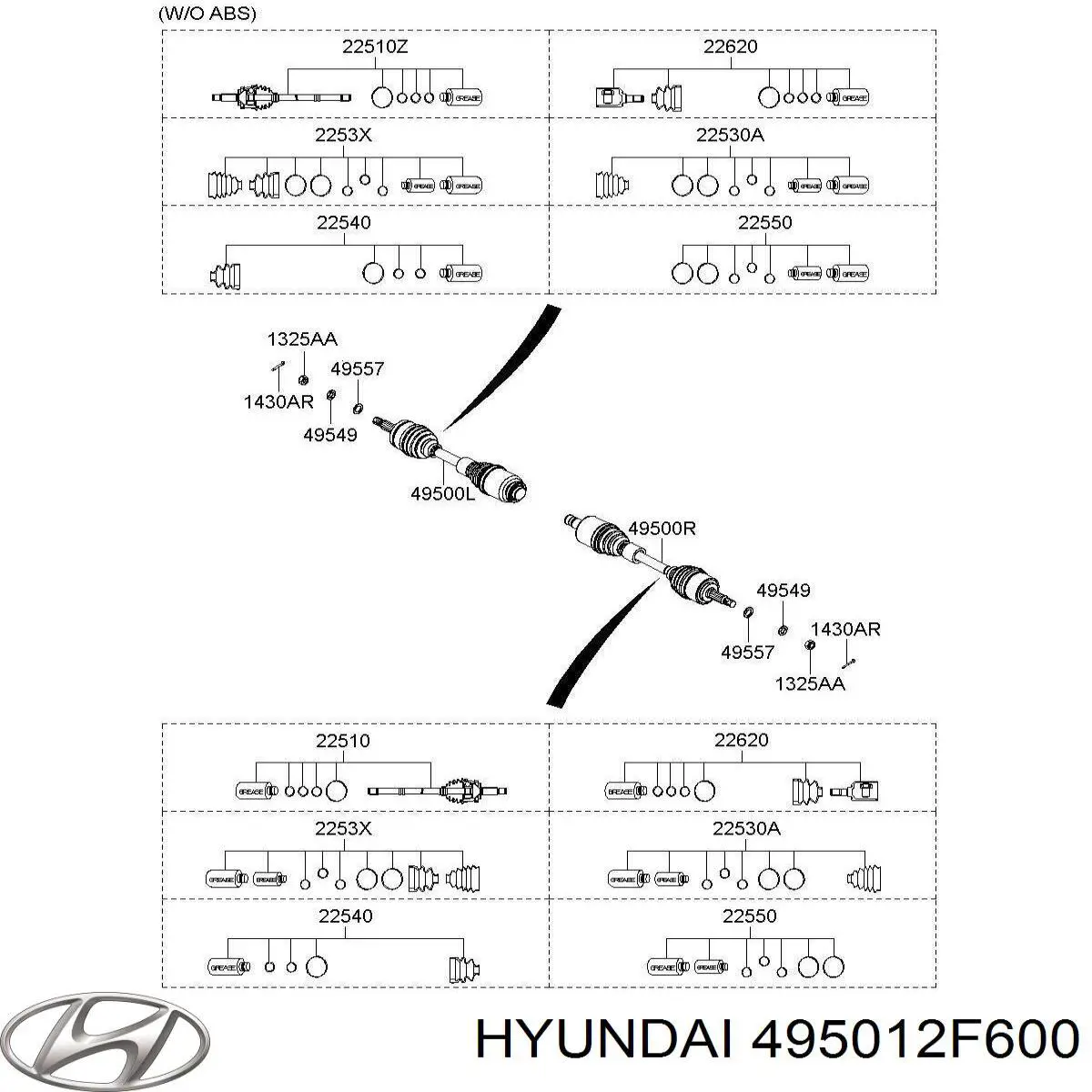 495012F600 Hyundai/Kia Полуось передняя левая