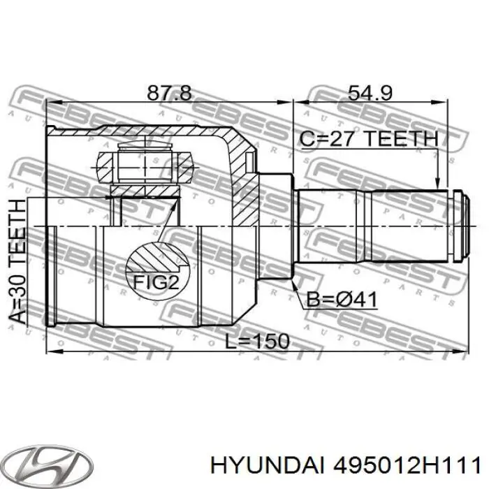 495012H111 Hyundai/Kia Полуось передняя левая