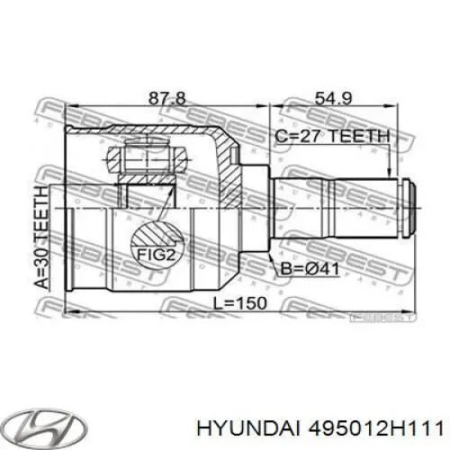 495012H111 Hyundai/Kia полуось (привод передняя левая)