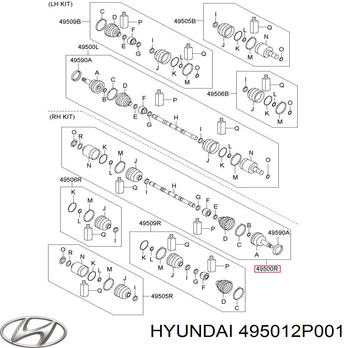 495012P001 Hyundai/Kia Полуось передняя, правая