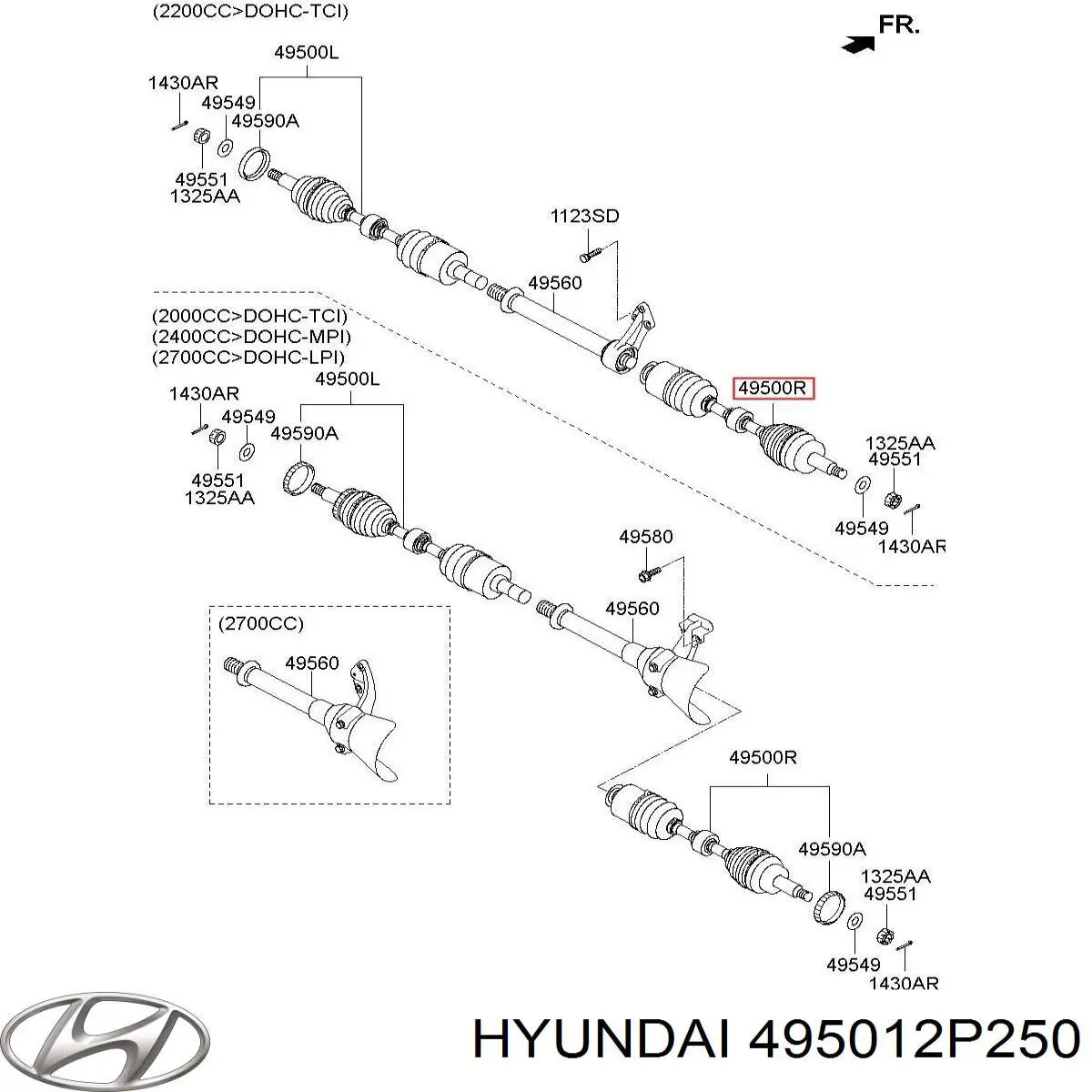 495012P250 Hyundai/Kia Полуось передняя, правая