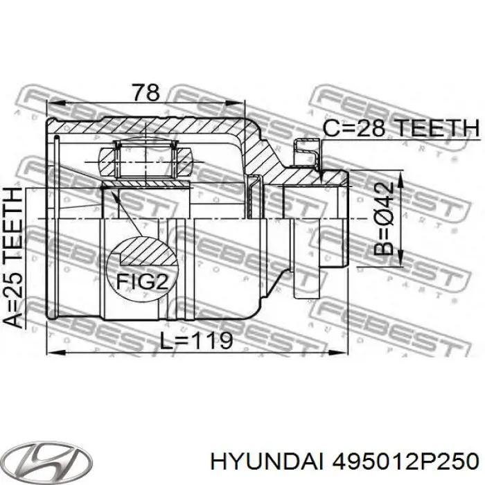 495012P250 Hyundai/Kia полуось (привод передняя правая)