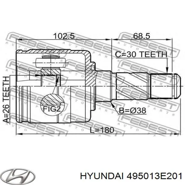 495013E201 Hyundai/Kia полуось (привод передняя левая)