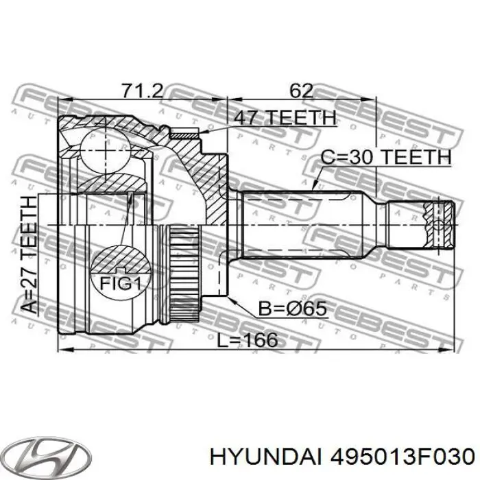 Привод передний левый Hyundai/Kia 495013F030 цена, от 225.73 USD