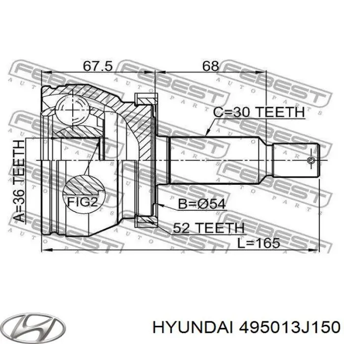 495013J150 Hyundai/Kia Полуось передняя, правая
