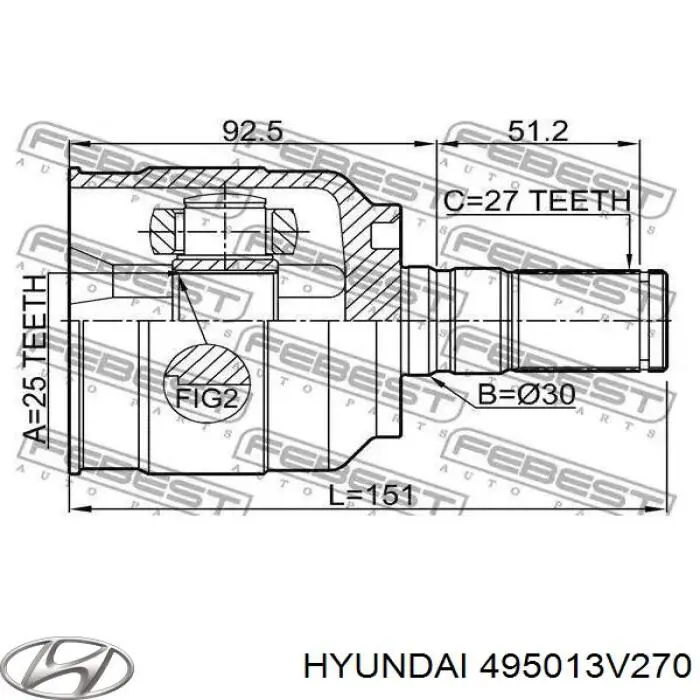 495013V270 Hyundai/Kia Полуось передняя, правая
