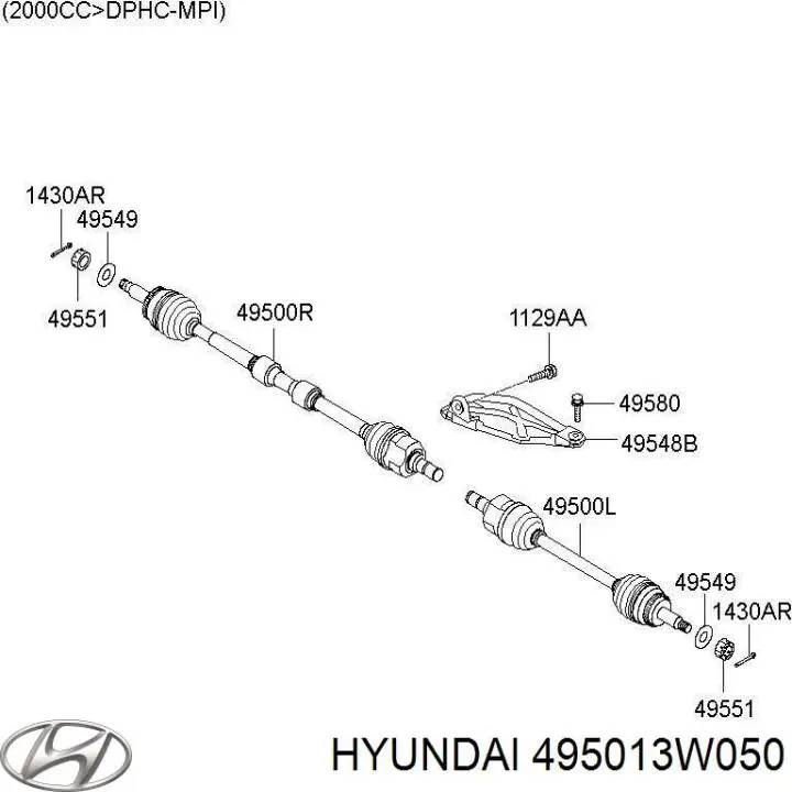 Купить 495013W050 Hyundai/Kia Вал приводной правый