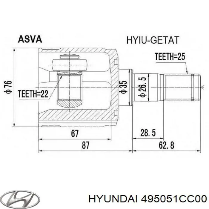 495051CC00 Hyundai/Kia шрус внутренний передний