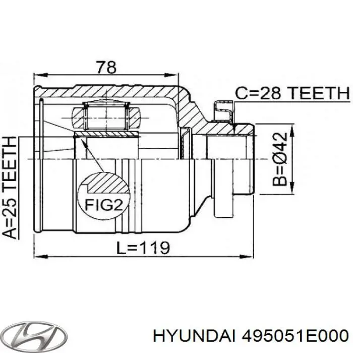 Шарнир угловых скоростей внутренний передний Hyundai/Kia 495051E000 цена, от 55.90 USD