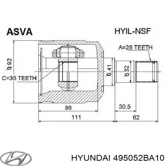 495052BA10 Hyundai/Kia junta homocinética interna dianteira esquerda