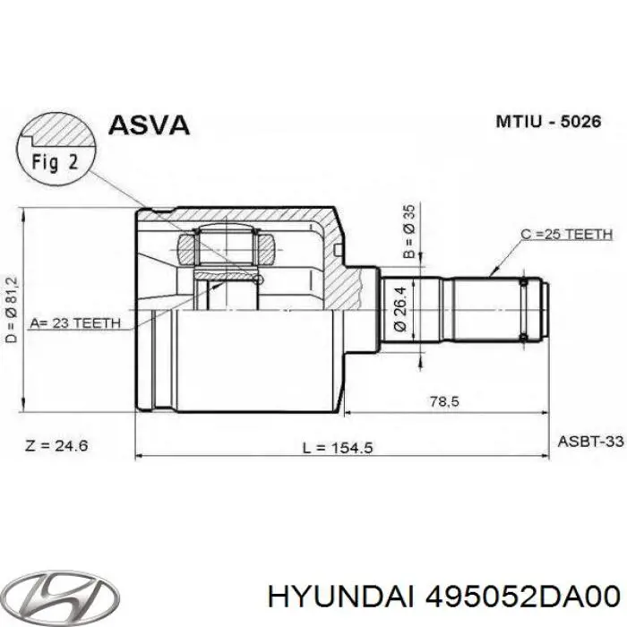 495052DA00 Hyundai/Kia шрус внутренний передний