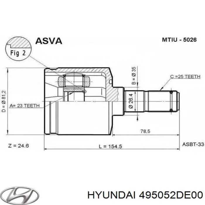 ШРУС внутренний передний 495052DE00 Hyundai/Kia