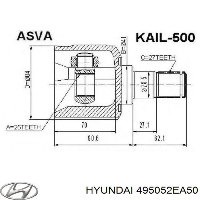 ШРУС внутренний передний левый 495052EA50 Hyundai/Kia