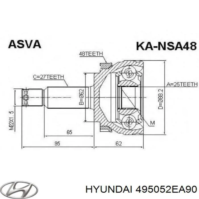 Шарнир угловых скоростей передний левый Hyundai/Kia 495052EA90 цена, от 35.36 USD
