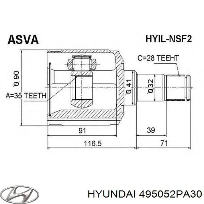 Купить 495052PA30 Hyundai/Kia Шрус внутренний левый