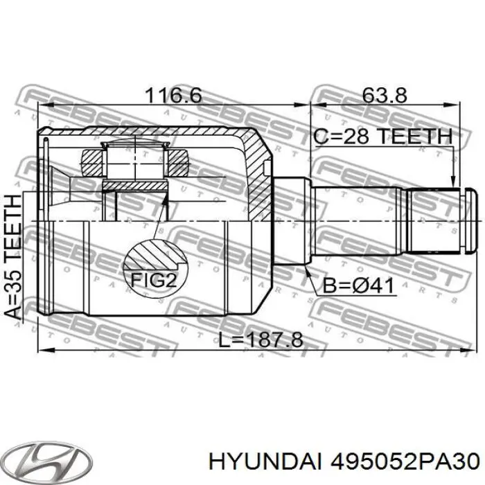 Шарнир угловых скоростей передний левый Hyundai/Kia 495052PA30 цена, от 114.33 USD