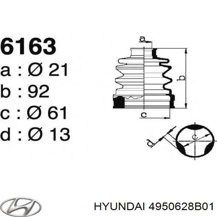 Пыльник ШРУСа передней полуоси внутренний Hyundai/Kia 4950628B01