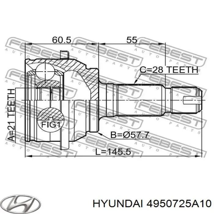 ШРУС наружный передний 4950725A10 Hyundai/Kia