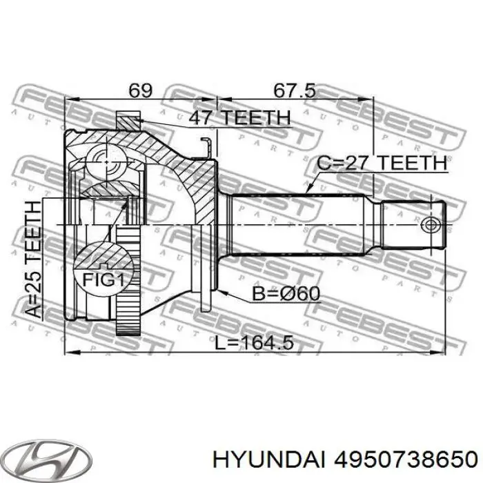 ШРУС наружный передний, правый Hyundai/Kia 4950738650 цена, от  USD