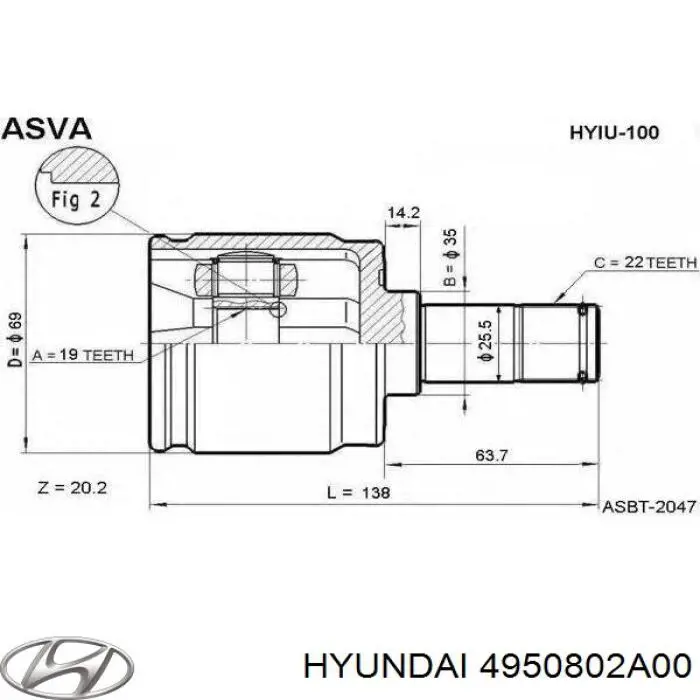 4950802A00 Hyundai/Kia Полуось передняя, правая
