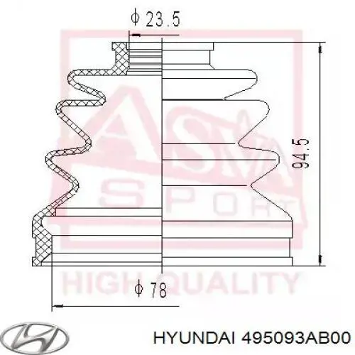 Пыльник ШРУСа передней полуоси наружный Hyundai/Kia 495093AB00