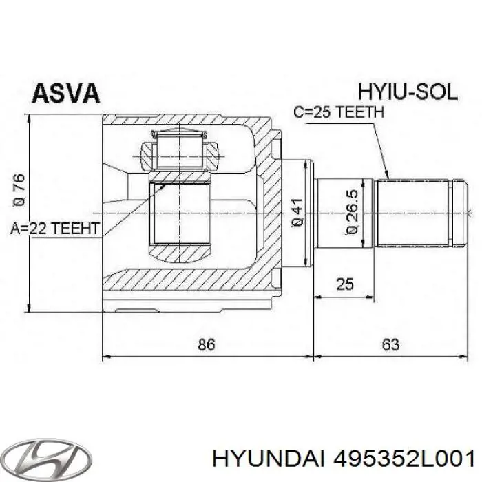 495352L001 Hyundai/Kia шрус внутренний передний правый