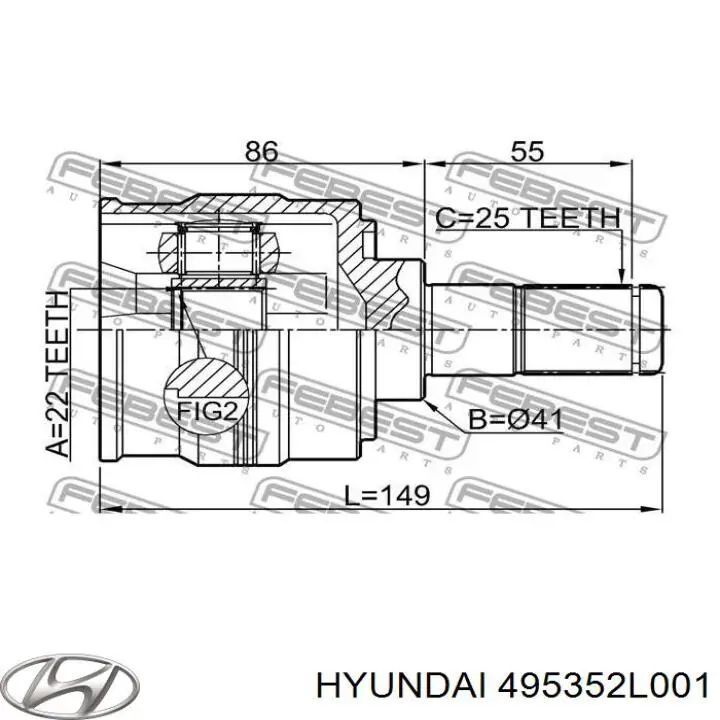 ШРУС внутренний передний правый Hyundai/Kia 495352L001