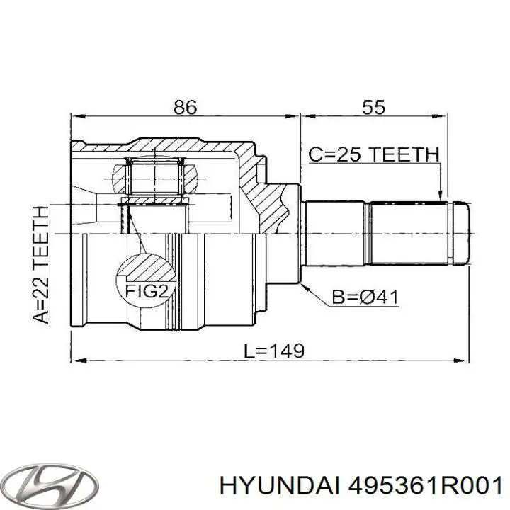 ШРУС внутренний передний левый Hyundai/Kia 495361R001