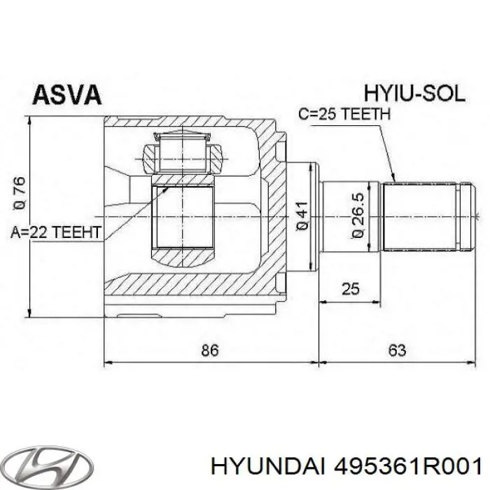ШРУС внутренний передний левый Hyundai/Kia 495361R001