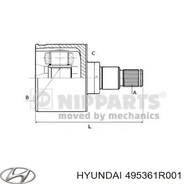 Шарнир угловых скоростей передний левый Hyundai/Kia 495361R001 цена, от 56.71 USD