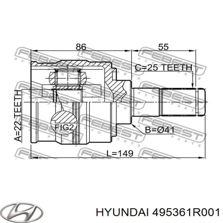 Шрус внутренний левый 495361R001 Hyundai/Kia