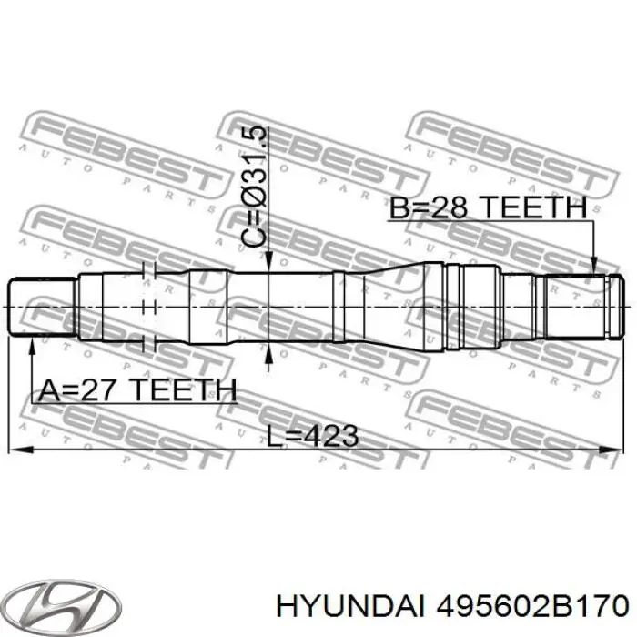 495602B170 Hyundai/Kia veio de acionamento do semieixo intermédio