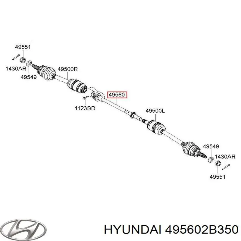 Вал привода полуоси 495602B350 Hyundai/Kia