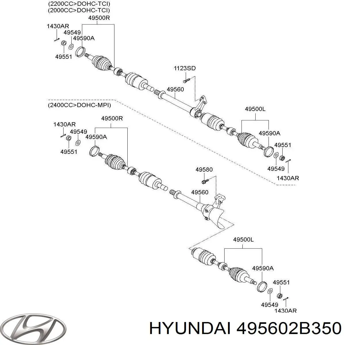 Купить 495602B350 Hyundai/Kia Вал привода полуоси, промежуточный