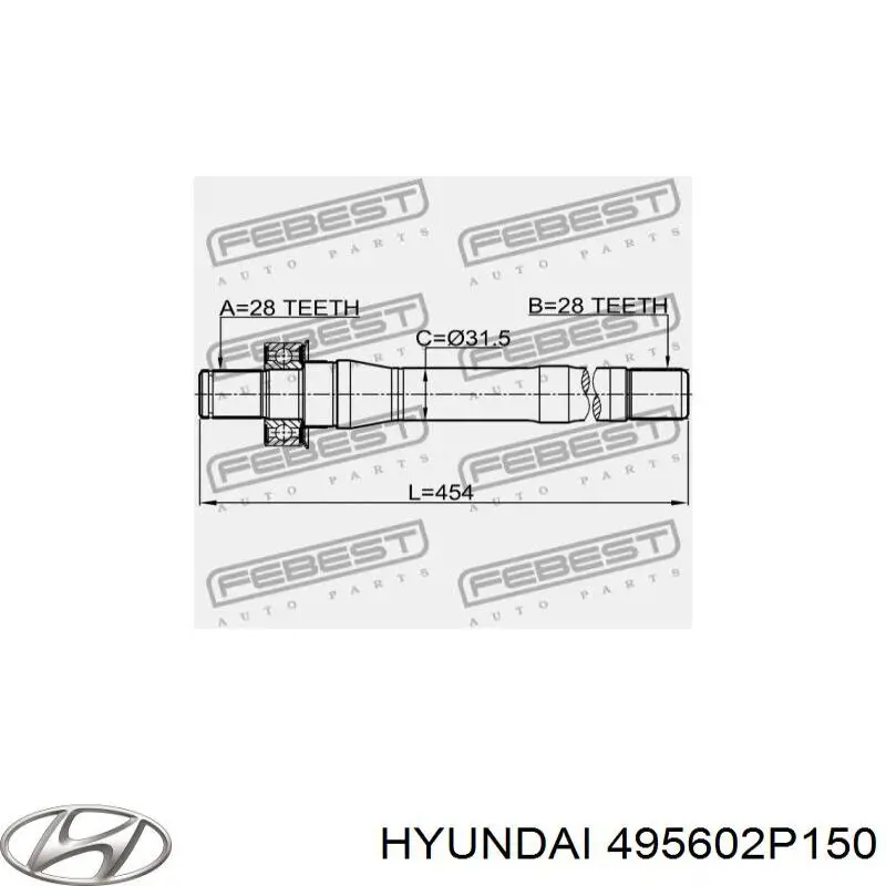 495602P150 Hyundai/Kia veio de acionamento do semieixo intermédio