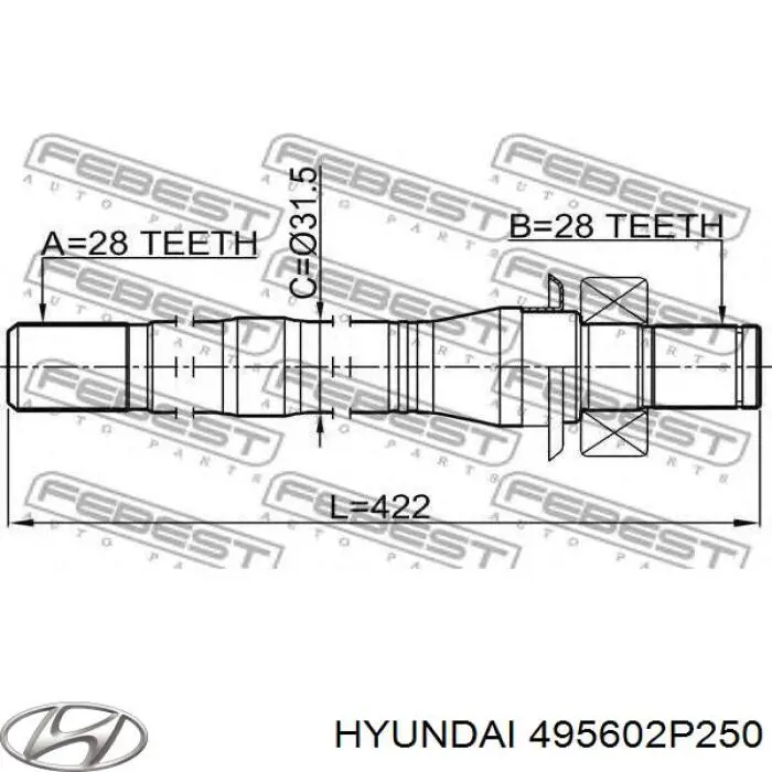 Купить 495602P250 Hyundai/Kia Вал привода полуоси, промежуточный