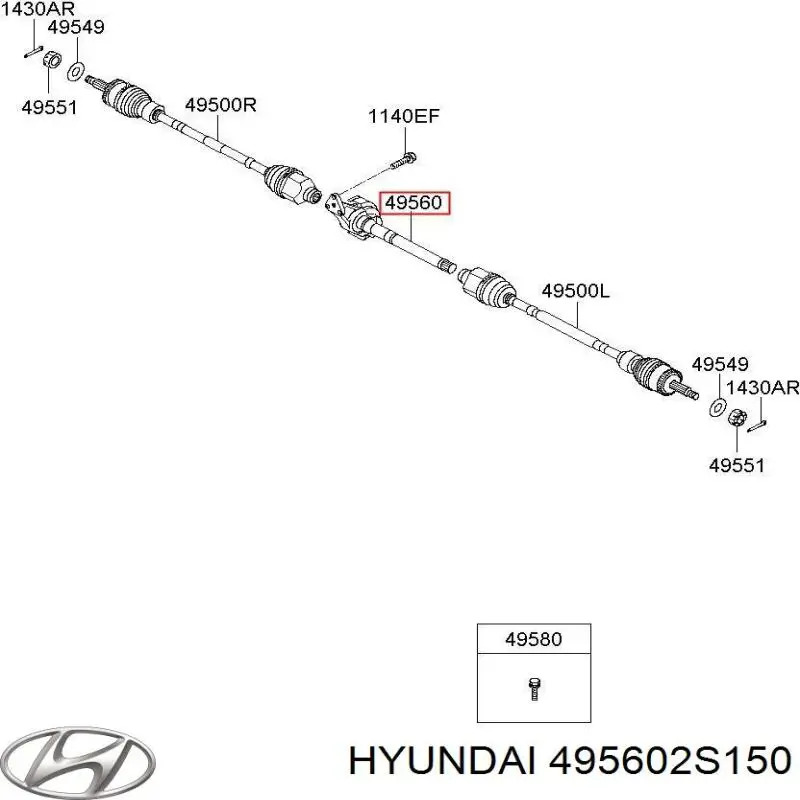 Вал привода промежуточный Hyundai/Kia 495602S150