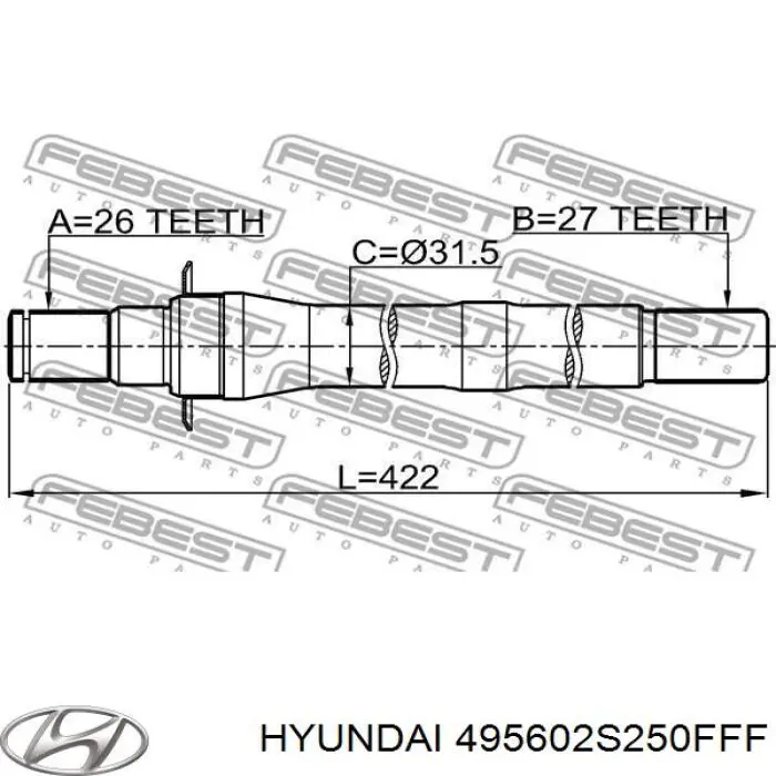 Semieje de transmisión intermedio 495602S250FFF Hyundai/Kia