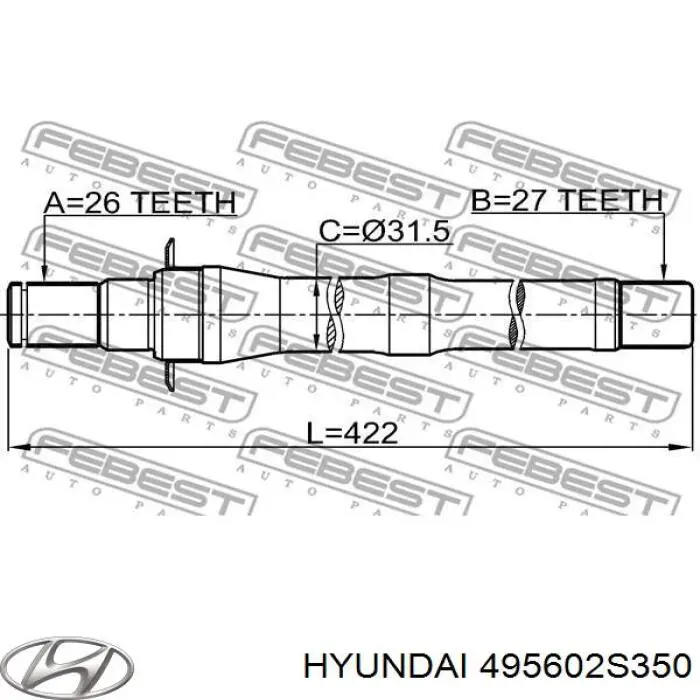 Вал привода полуоси 495602S350 Hyundai/Kia