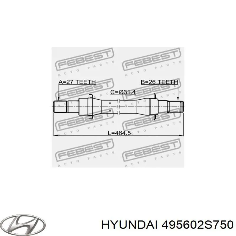 Купить 495602S750 Hyundai/Kia Вал приводной правый