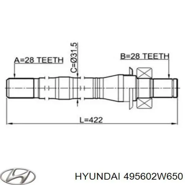 Вал приводу проміжний 495602W650 Hyundai/Kia