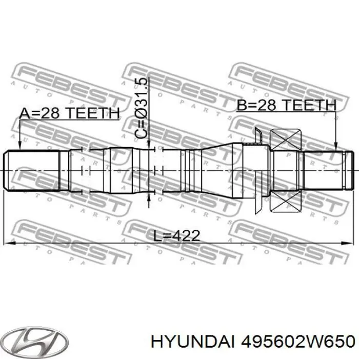 Вал привода полуоси 495602W650 Hyundai/Kia