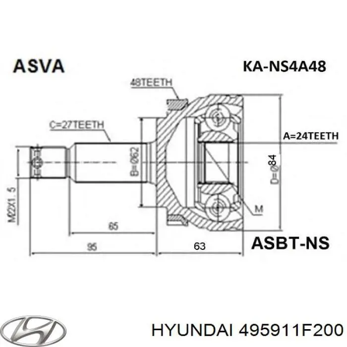 Привод передний правый Hyundai/Kia 495911F200 цена, от 77.71 USD